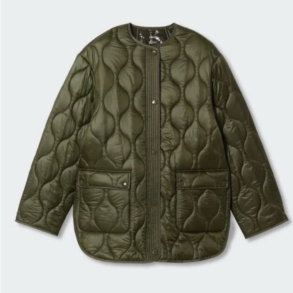 MANGO olive green quilted jacket Sz XXL
